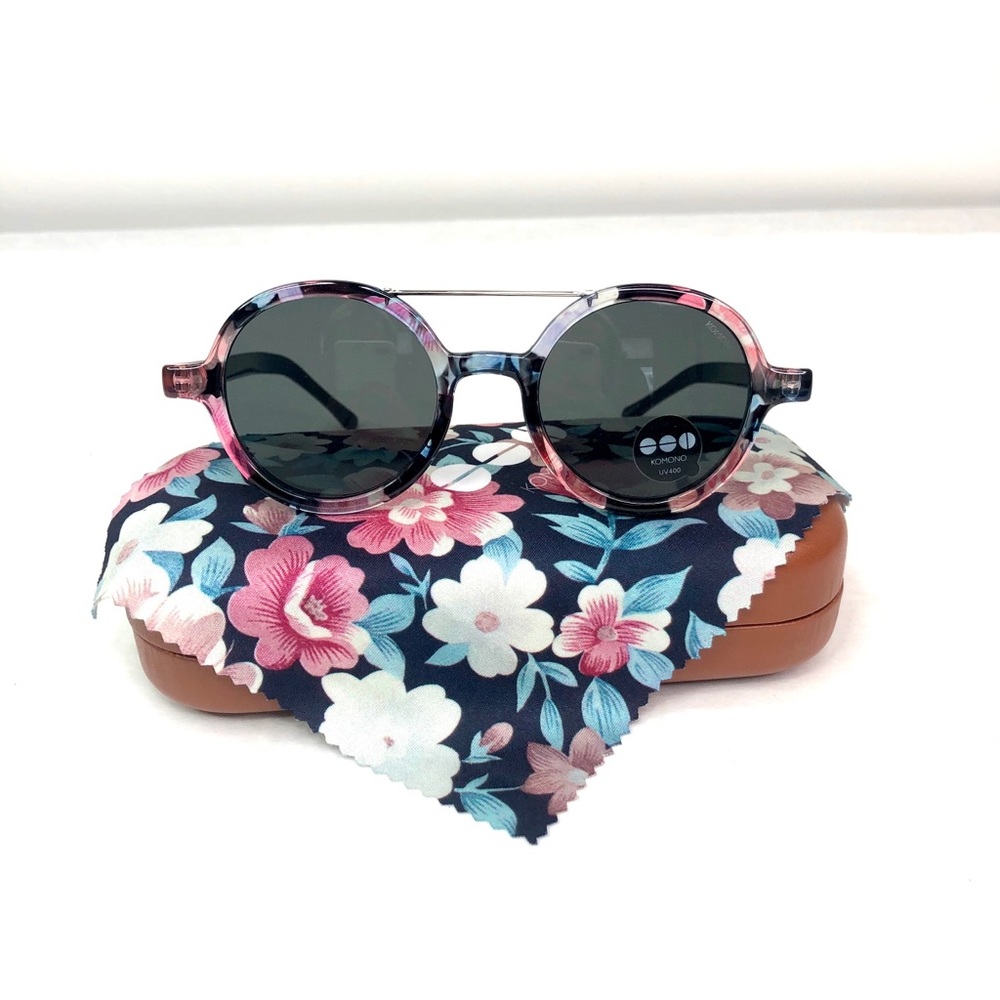 KOMONO Vivien Floral Sunglasses NEW round UV400 black pink - Picture 2 of 10
